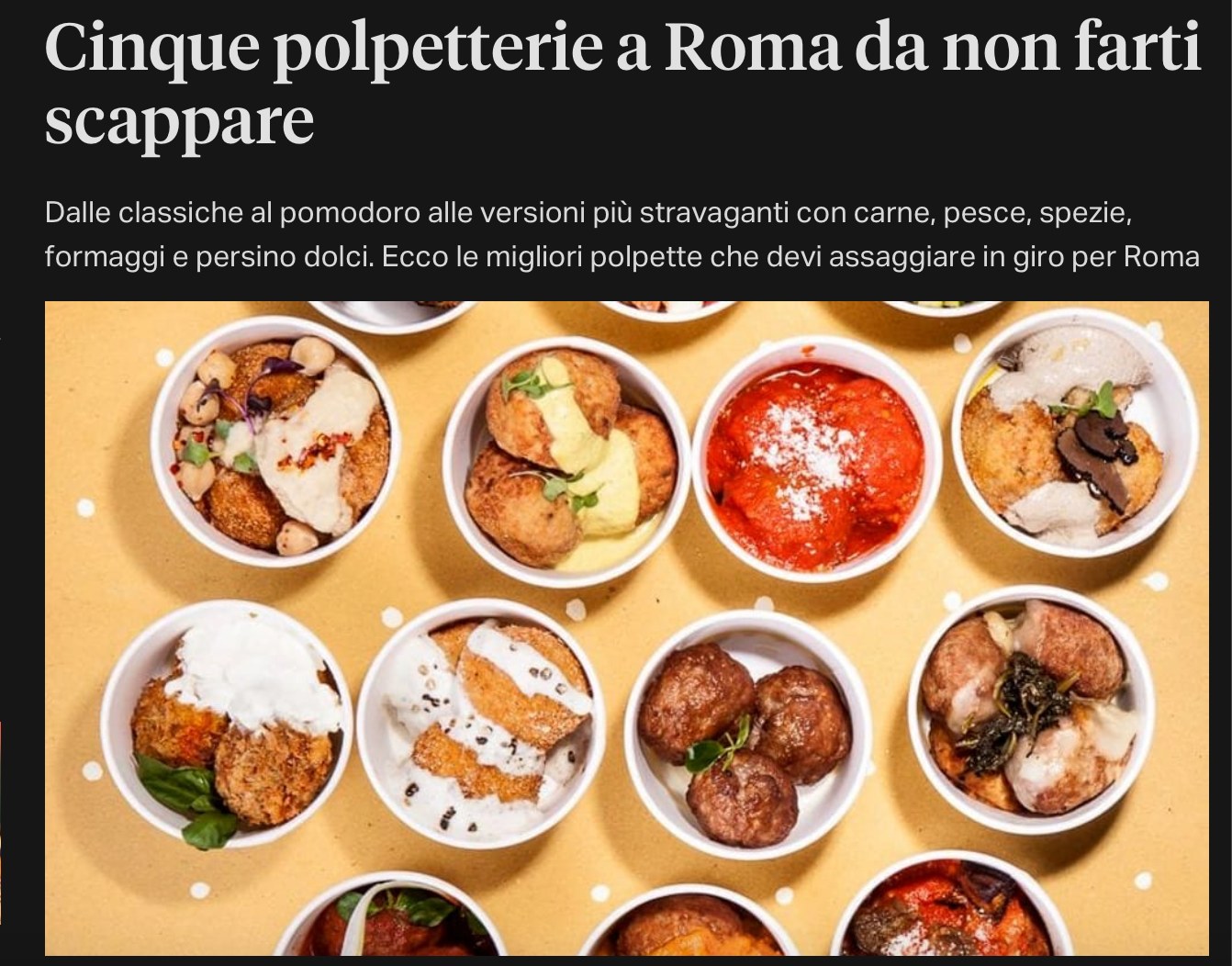 Articolo Cinque polpetterie a Roma da non farti scappare